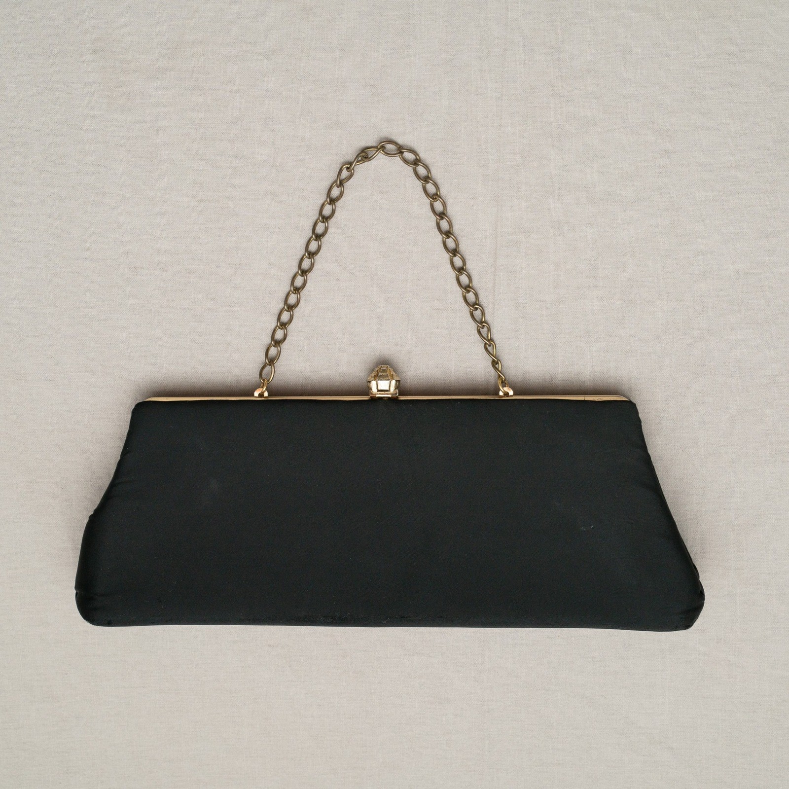 Vintage 50s 60s Clutch Wristlet Purse Chain Handle Black Gold Mid Century Womens