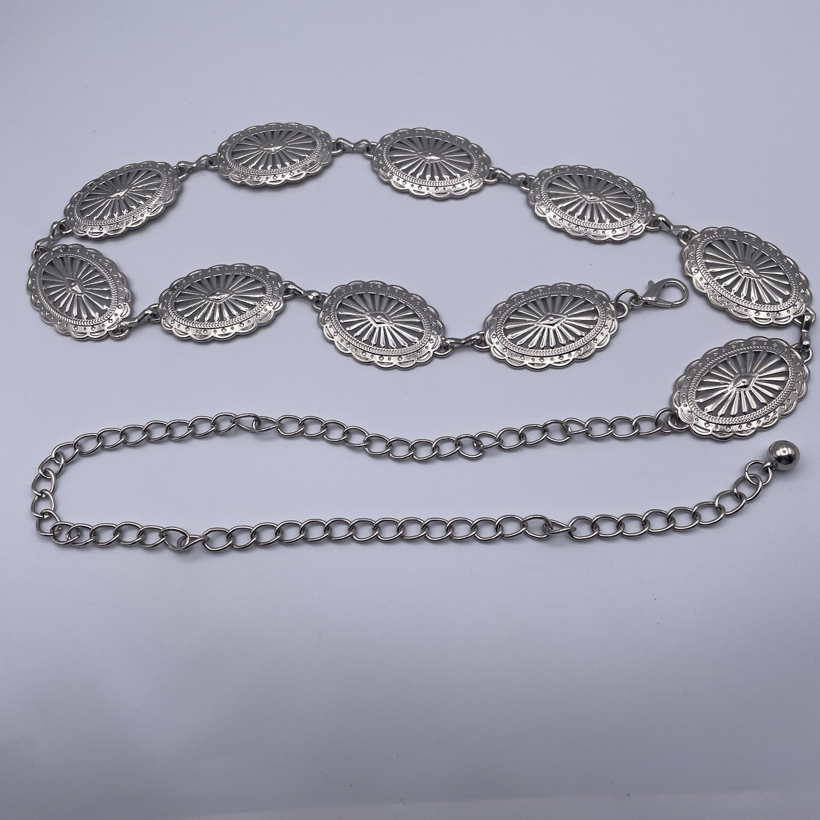 Lot of 3 vintage & Modern Silver Tone Concho & Circle Chain Belts