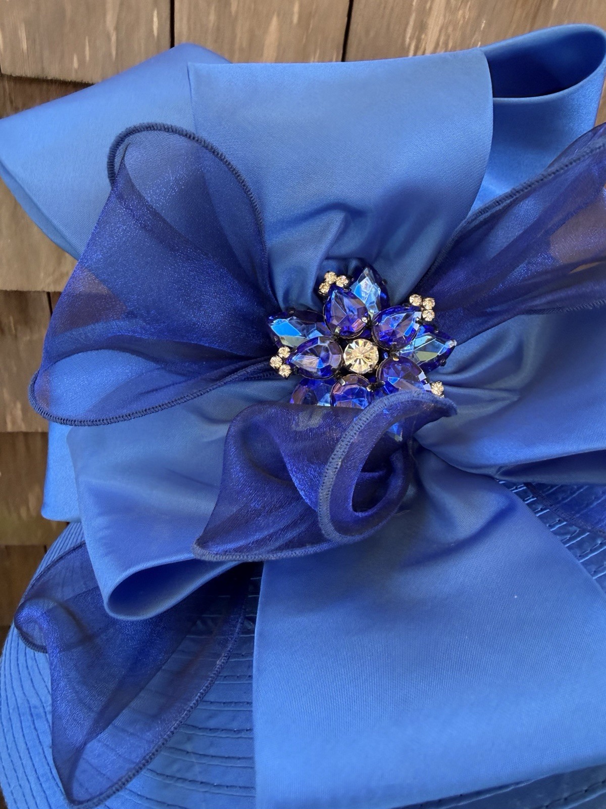 Vintage Oversized Brim Church Hat Bright Blue Sz 22.5”