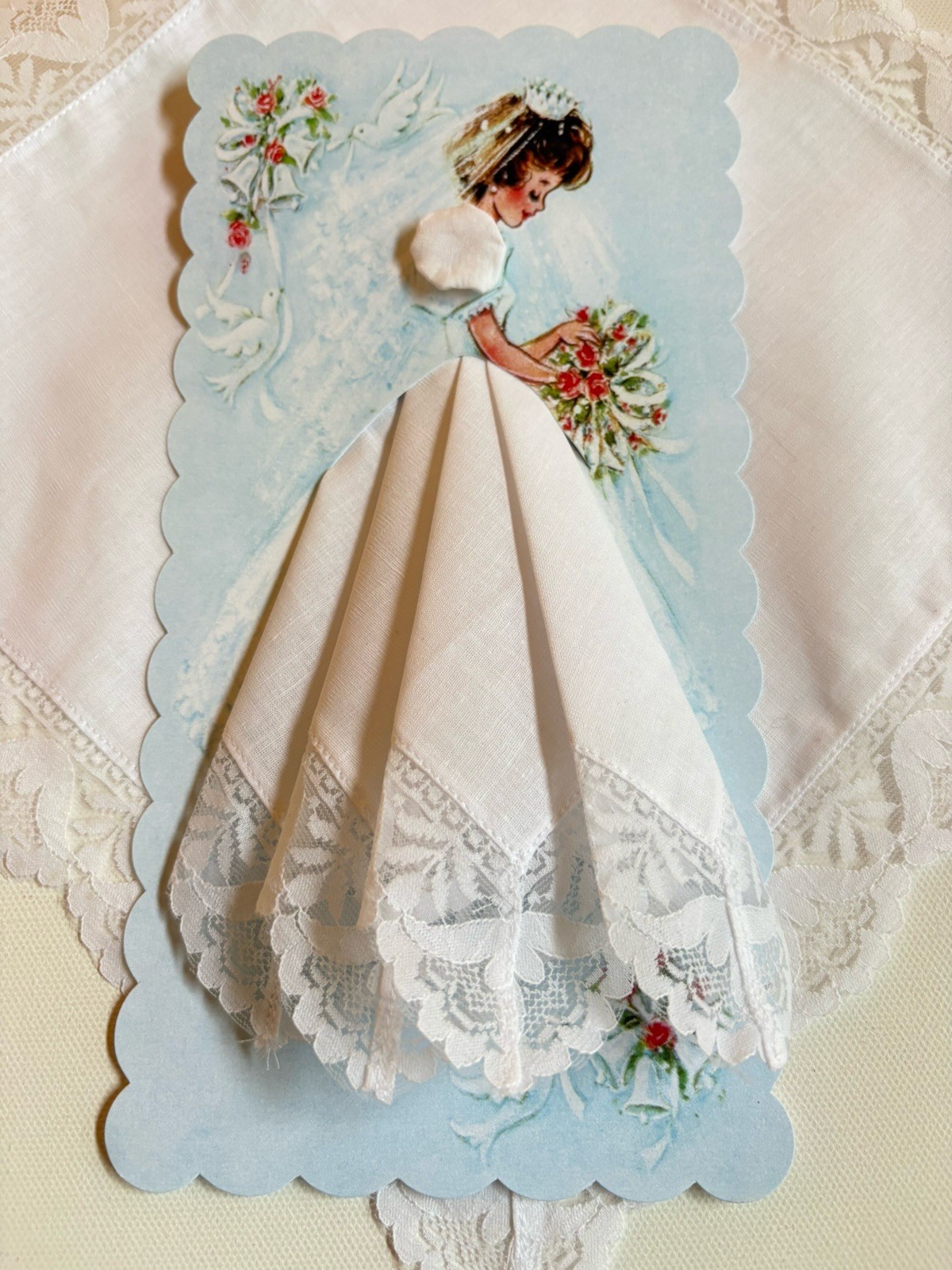 Lovely NEW LuRay Bridal Lace Handkerchief Keepsake Gift Card W Envelope (103)