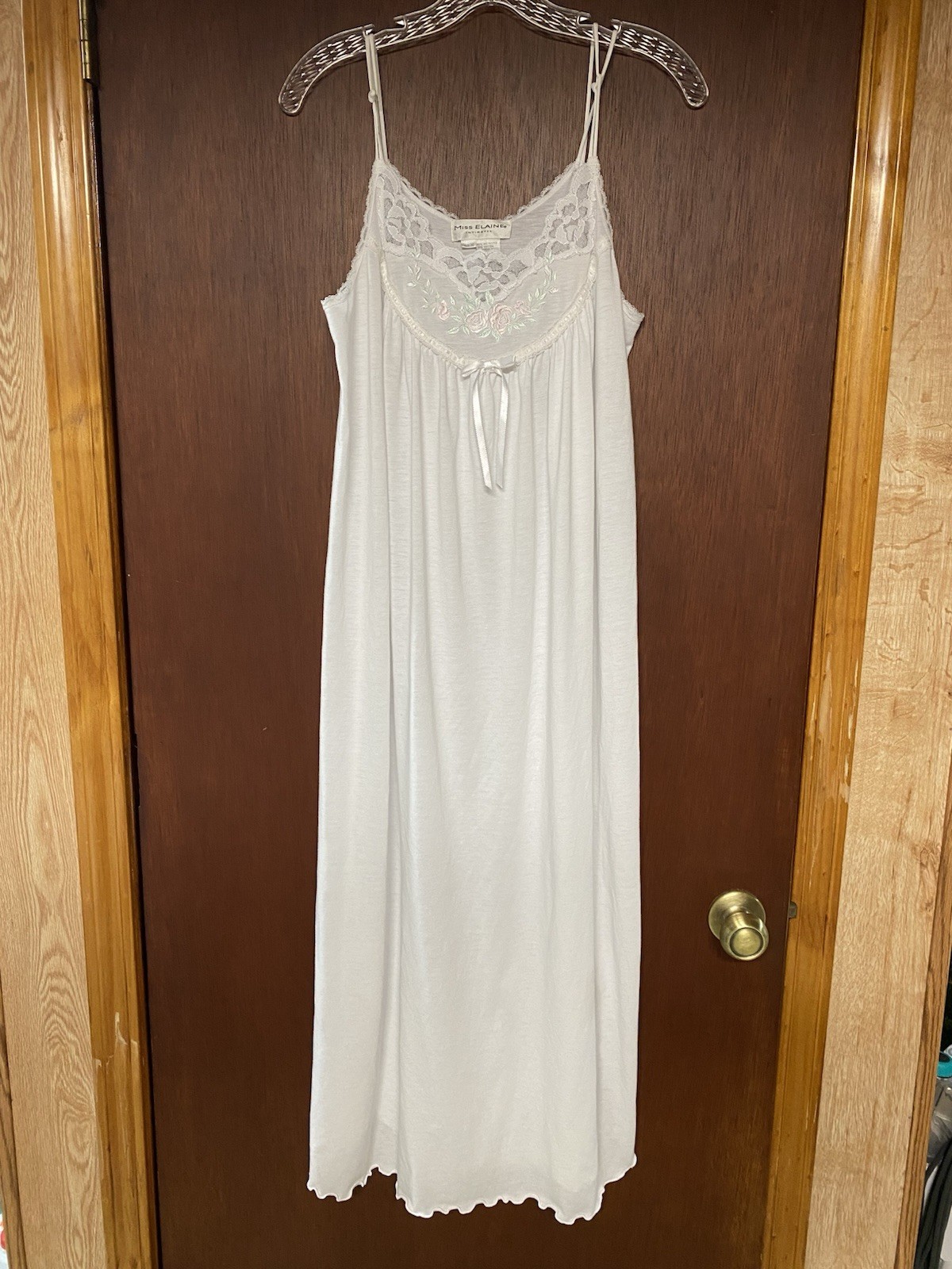 Vintage Miss Elaine Intimates Polyester Cotton White Nightgown Lingerie Sz M
