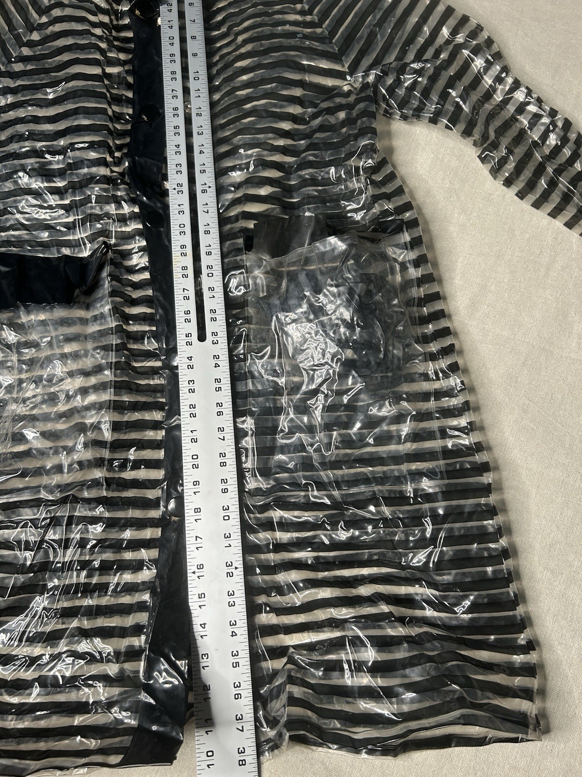 Vintage 1960s Vinyl Rain Trench Coat Transparent Striped Made In Japan RARE GR