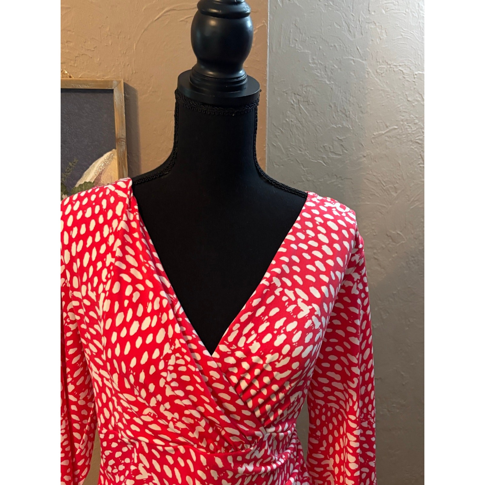 Dressbarn Coral And White Paint Splash Print Dress Womens 14