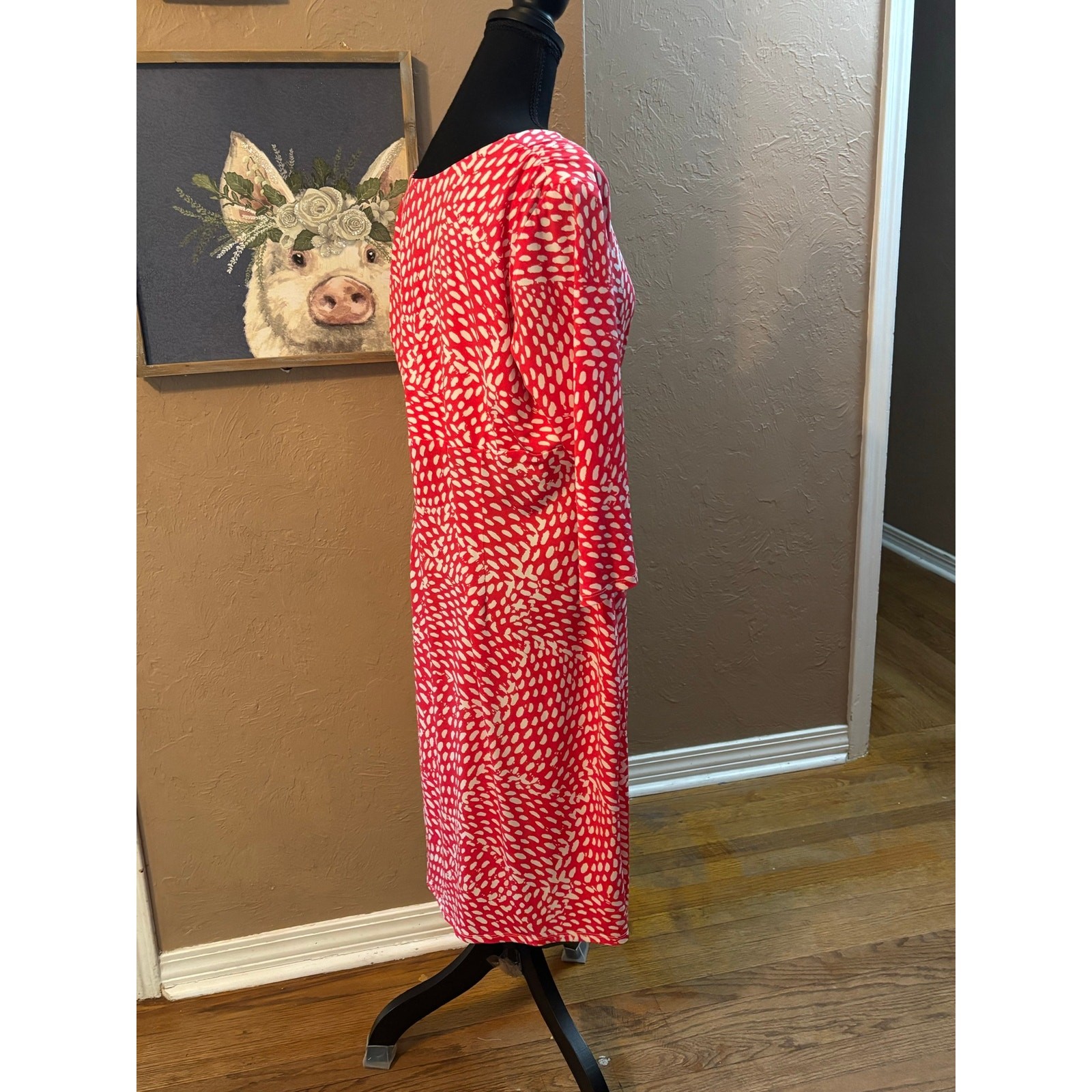Dressbarn Coral And White Paint Splash Print Dress Womens 14