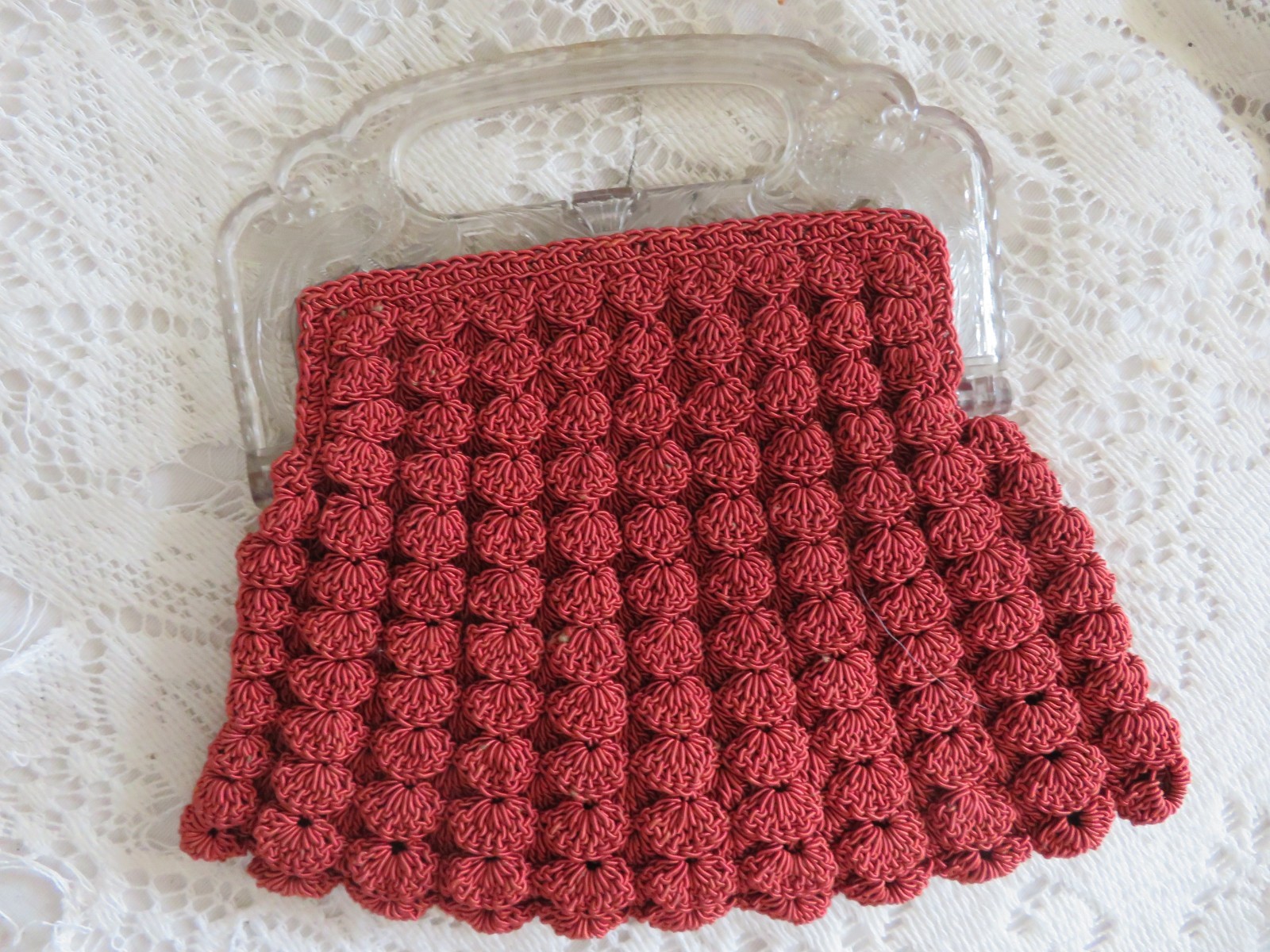 2 Vintage Crochet Purses 1 w peacock Celluloid Handle 1Baby Pink Victorian Purse