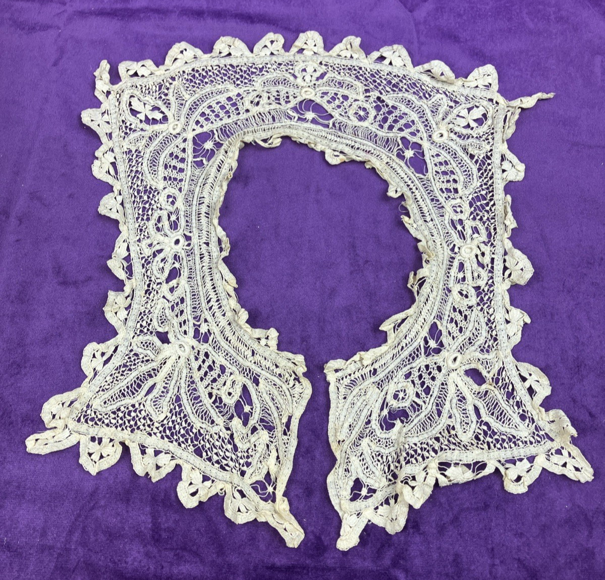 Antique Victorian Edwardian Handmade Lace Collar Needs Bobbin Fine