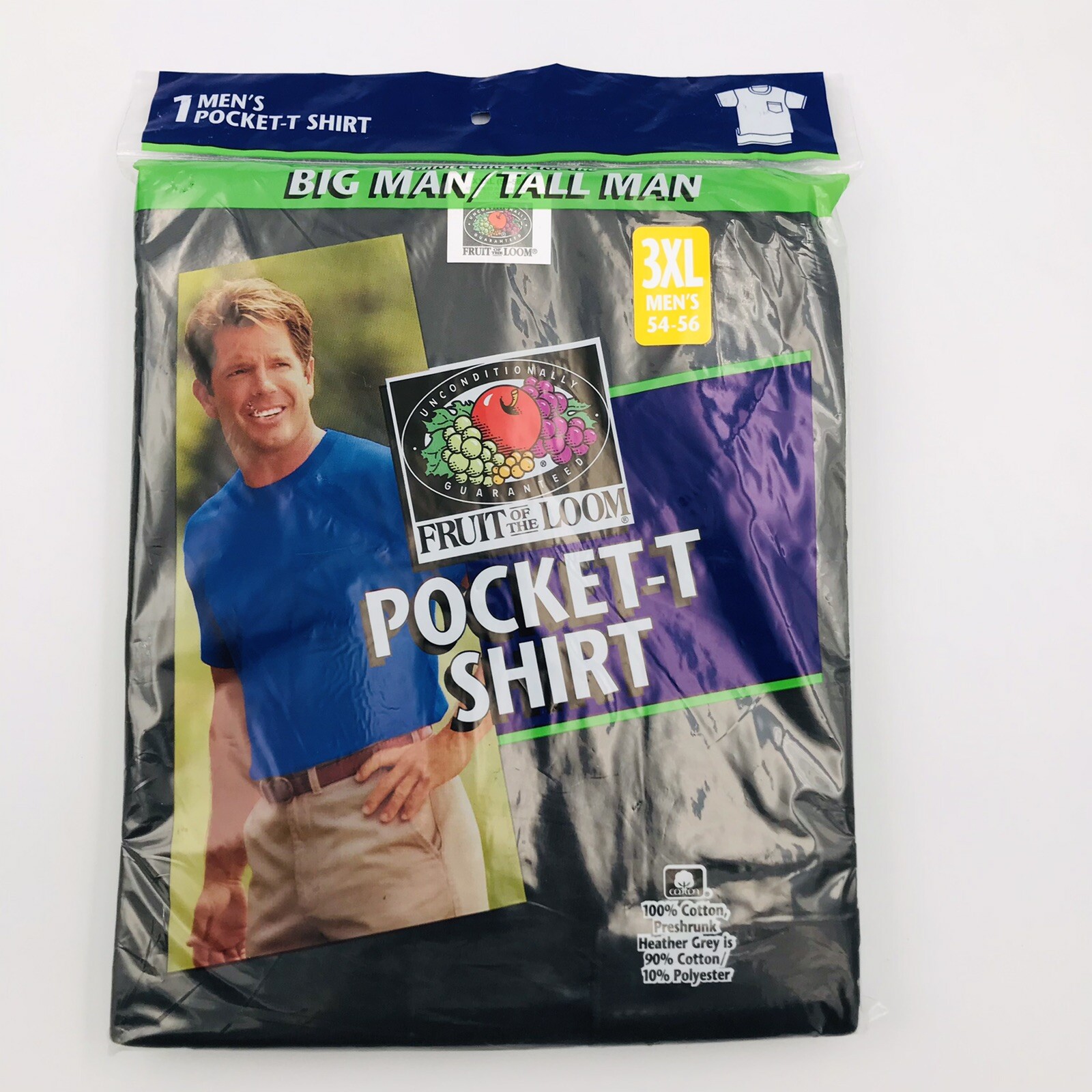 1998 Vintage Fruit Of The Loom One (1) Black Pocket T-Shirt 3XL 54-56 New NOS