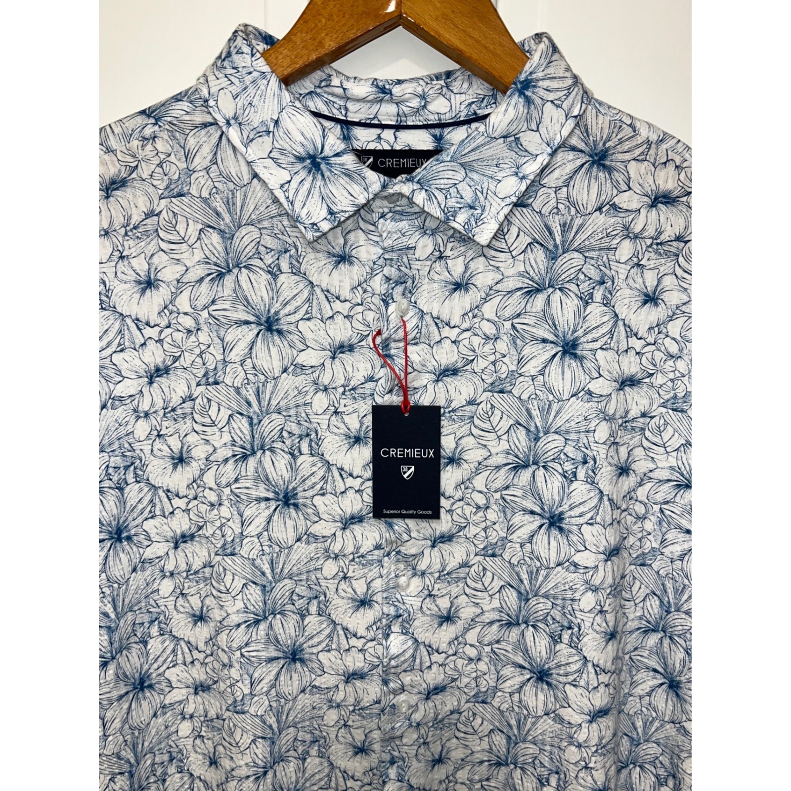Lot of 2 NEW Cremieux Mens XXL Blue White Floral Leaf Cotton Short Sleeve Shirt