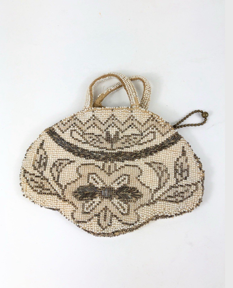 1930s Vtg Czechoslovakia Beaded Purse Butterfly Evening Bag Clutch Czech Handles