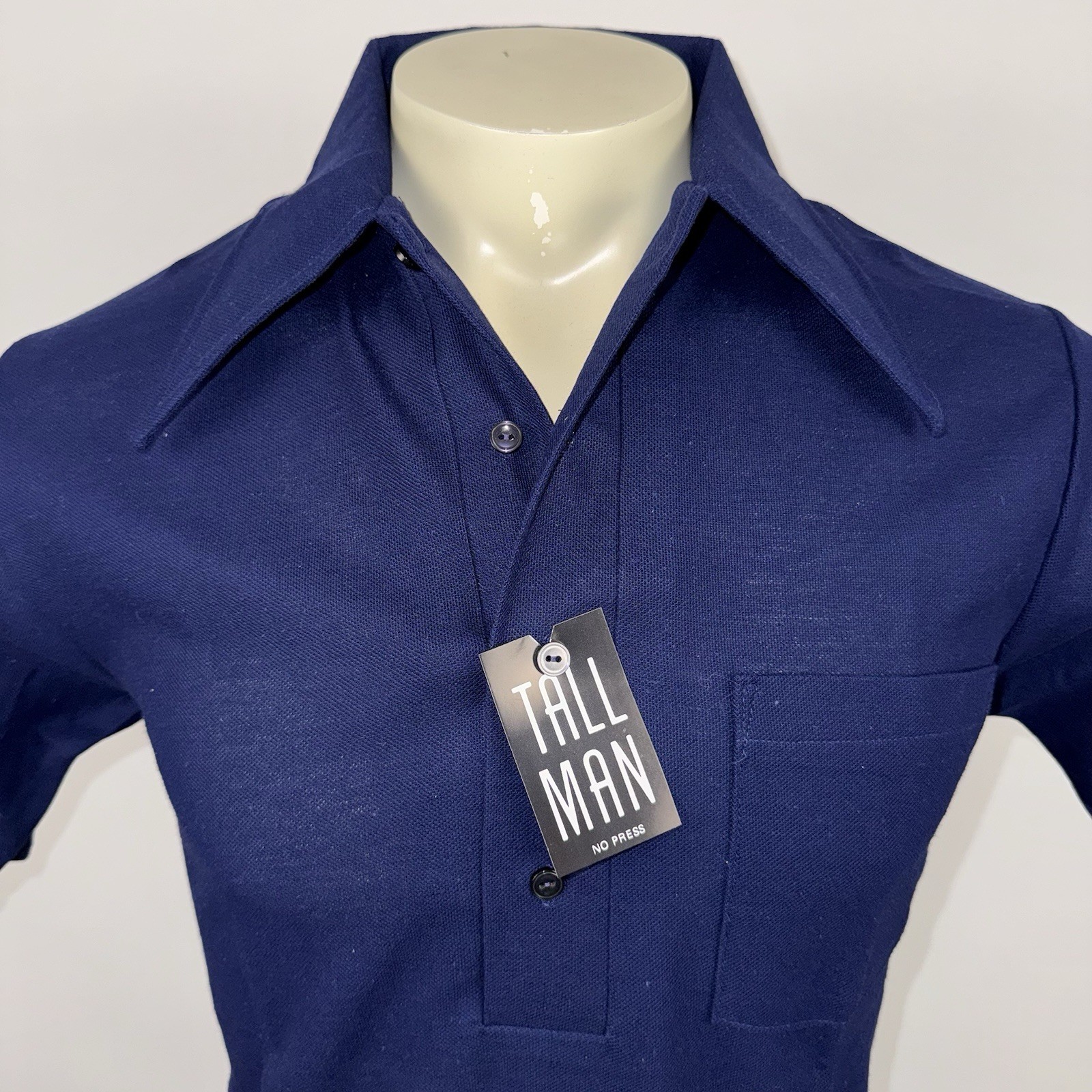 NOS Saxton Polo Shirt Mens Medium Tall Vintage 70s Disco MCM Mod Deadstock Navy