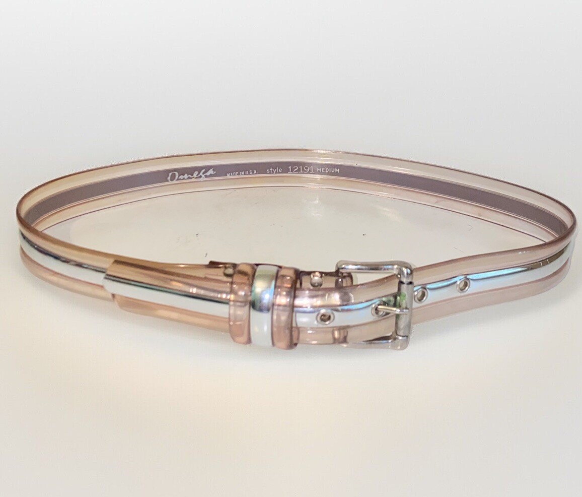 Vintage Omega Jelly PVC Belt Clear Smoke with Silver Stripe Women’s Size Medium