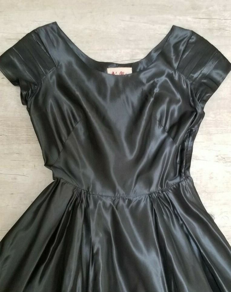 Vintage 1950s Minx Modes Gunmetal Grey Taffeta DRESS – Size XS/S