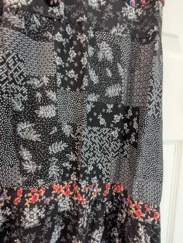NWT Vintage 90s Pellini Black Floral Patchwork Sleeveless Maxi Dress Lace Trim