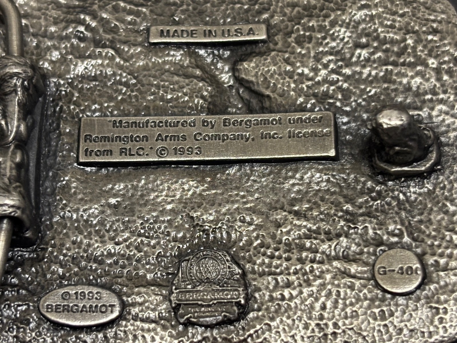 Remington UMC Sculpted Bergamot G-400 Enameled Pewter Belt Buckle USA