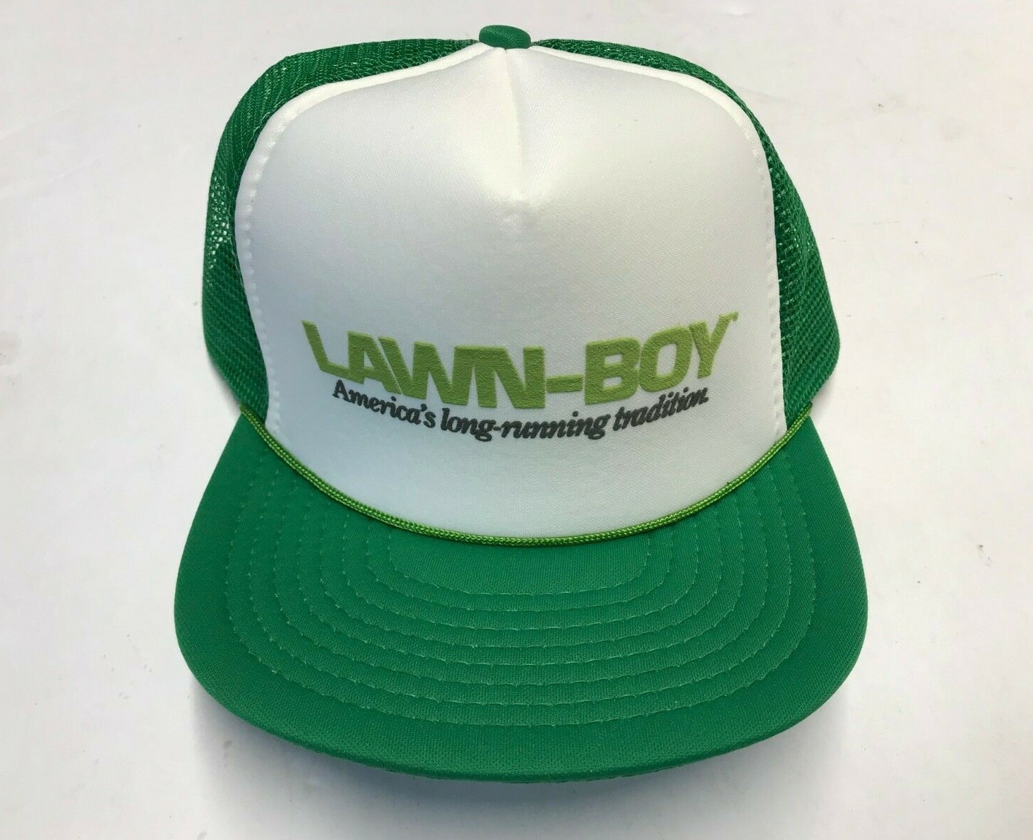 Vintage NOS Lawn-Boy Lawnmower Snapback Mesh Trucker Hat Green Foam Speedway