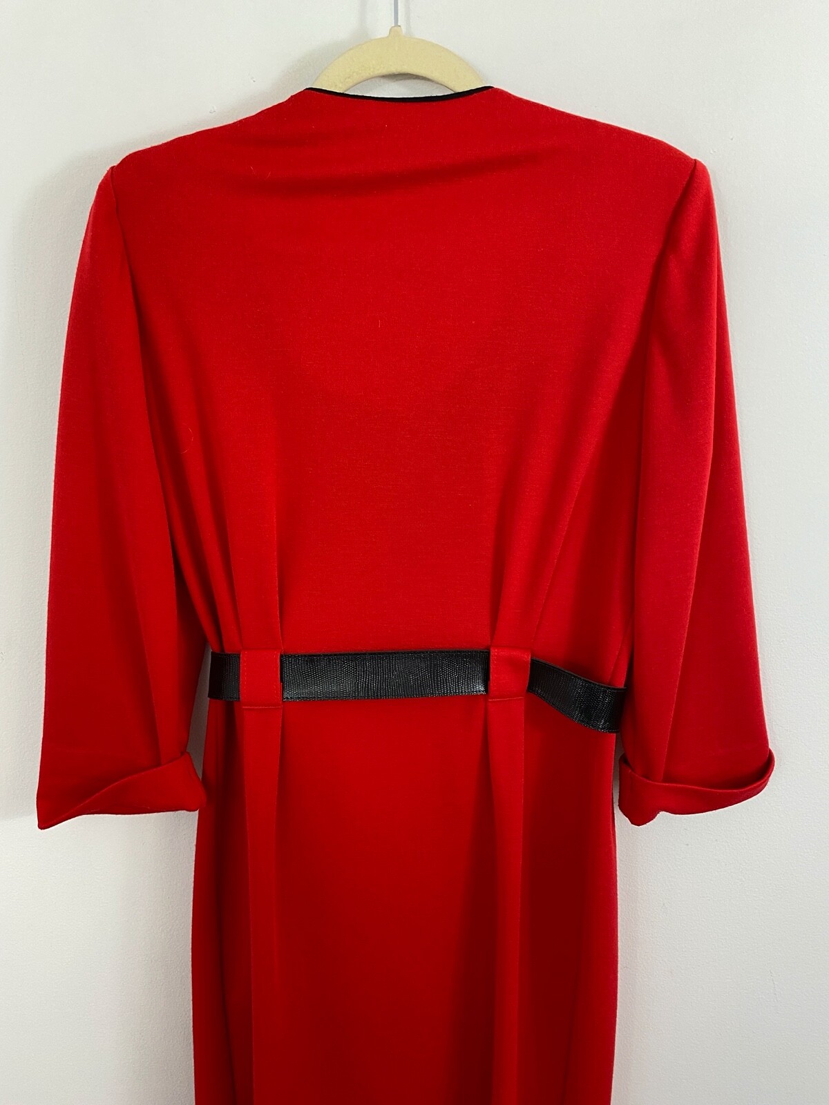 Vintage Leslie Fay Red Belted Maxi Dress Size 12 PETITE Button Front Secretary