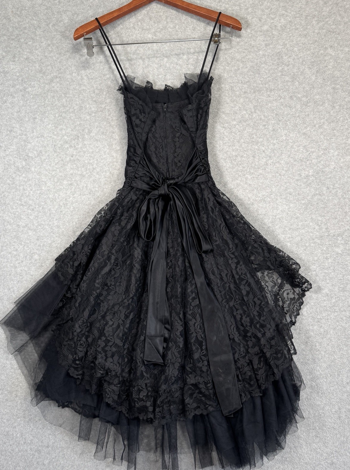 VTG New Leaf California by Samir Black Lace Tulle Tiered Dress Size 5/6 80s Rare