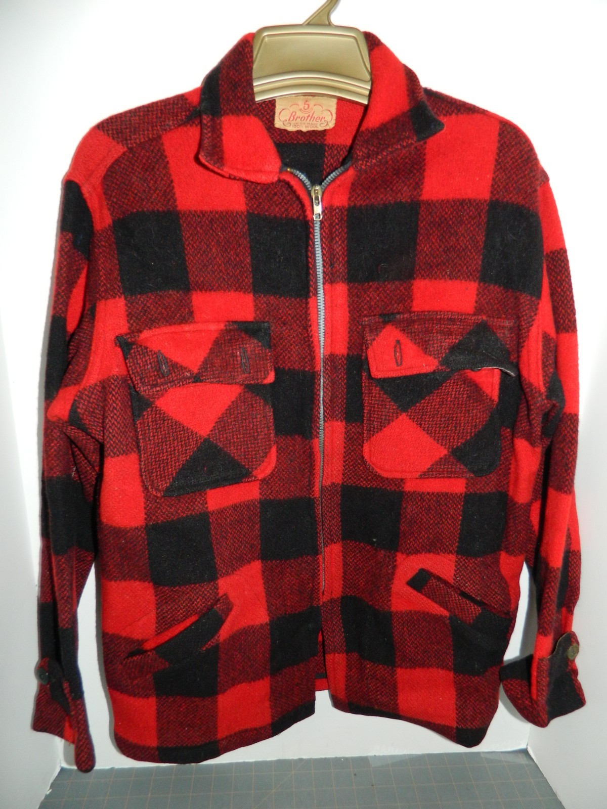 Vintage 1960s 5 Brother Wool Buffalo Plaid Hunting Jacket Red/Black VERY NICE