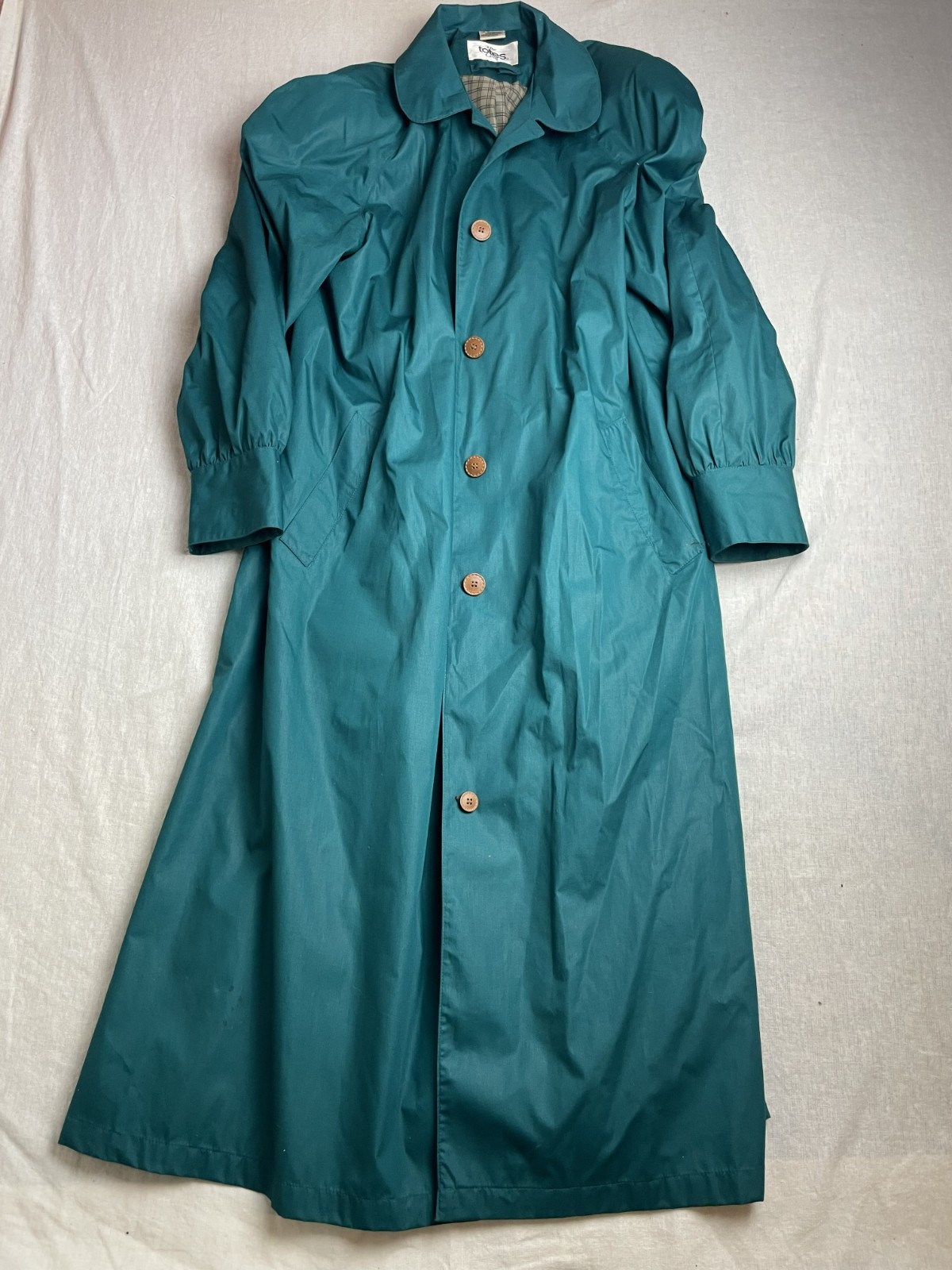 Vintage 80s Totes Coat Teal Womens Size 10 Grandmacore Lined Trench Rain Jacket