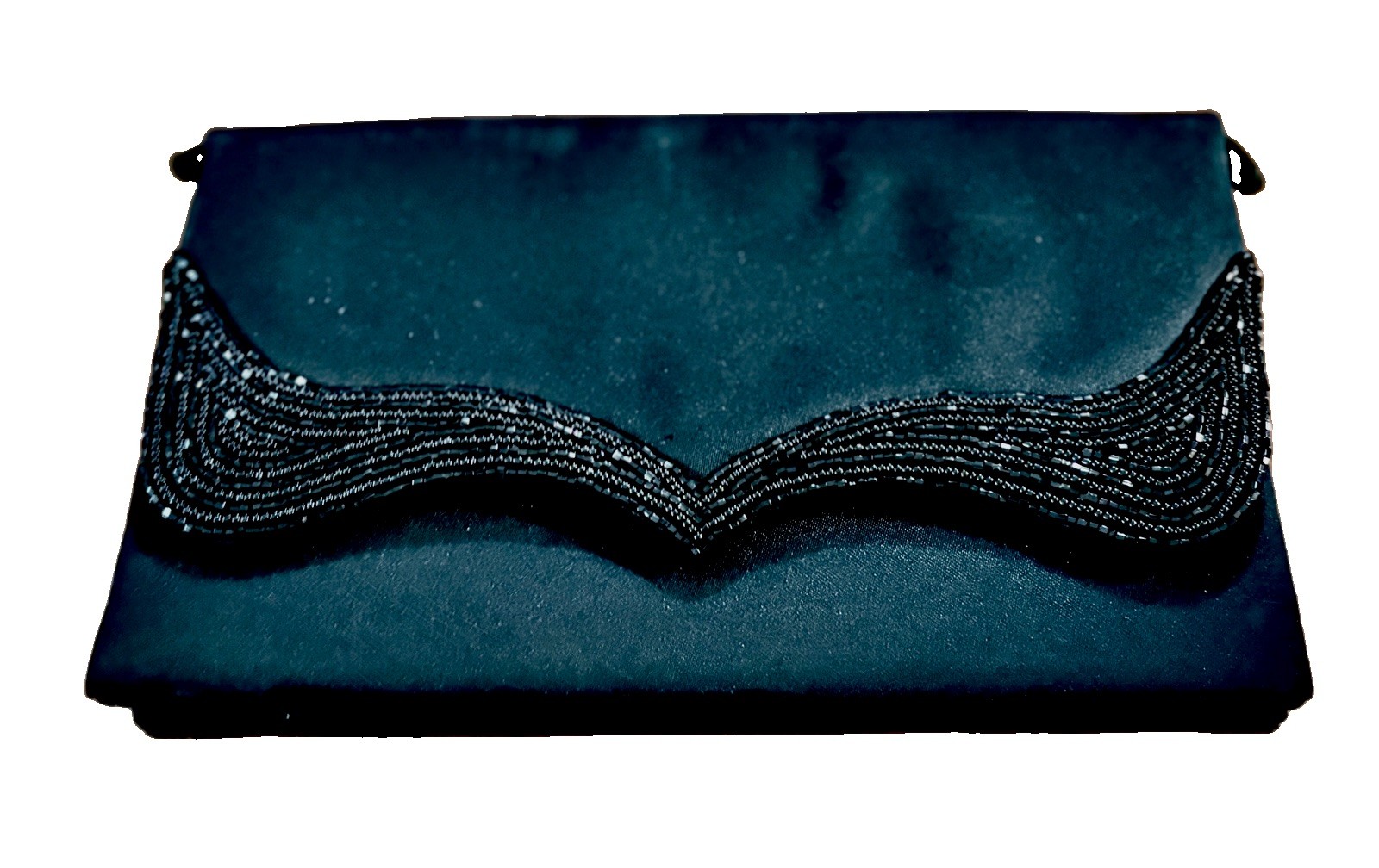 Vintage Wainwright & Spencer Black Satin Beaded Evening Clutch Bag Purse Wedding