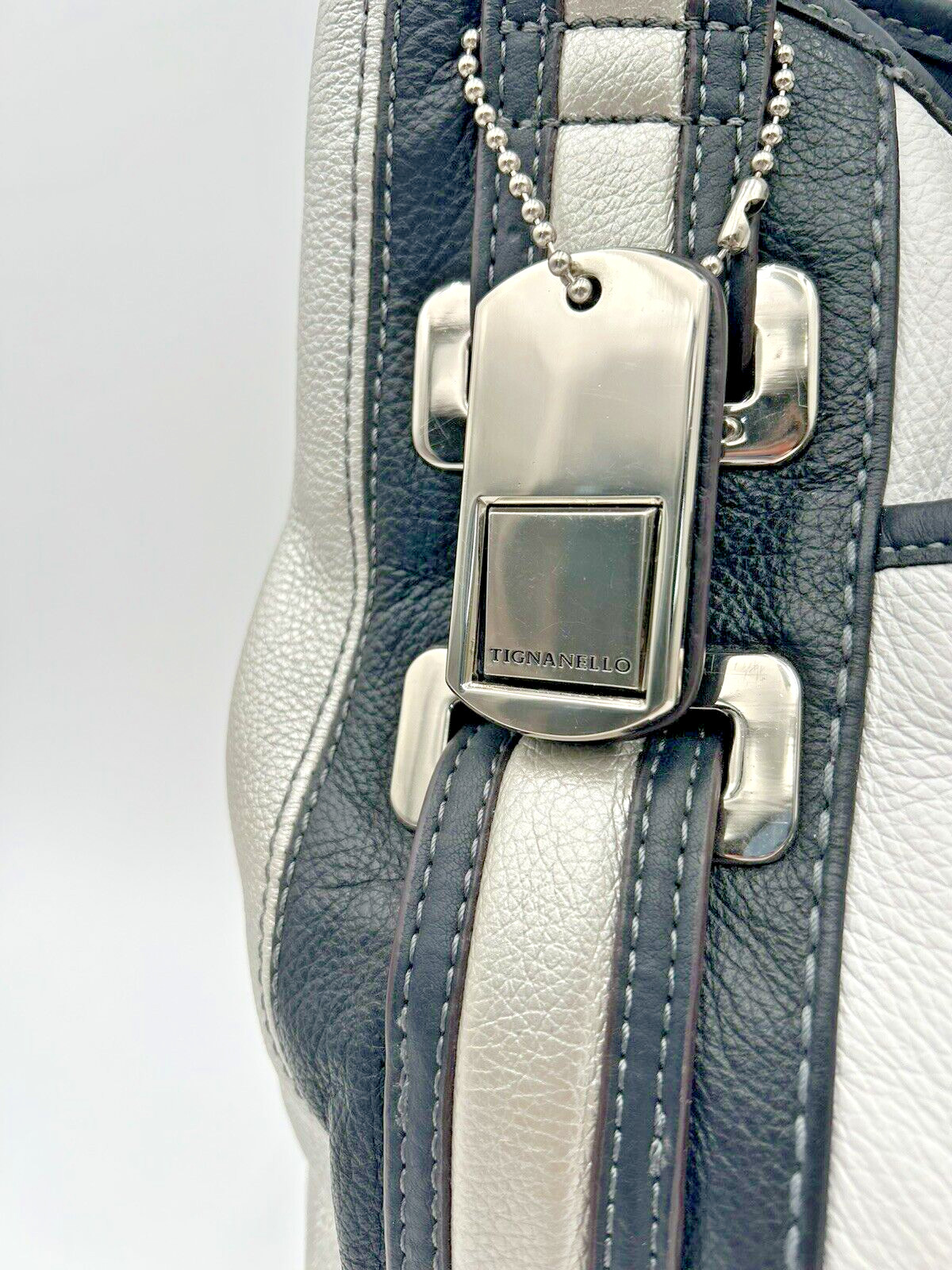 Vintage Tiganello Purse White, Black/Silver w/matching wallet and cosmetic bag