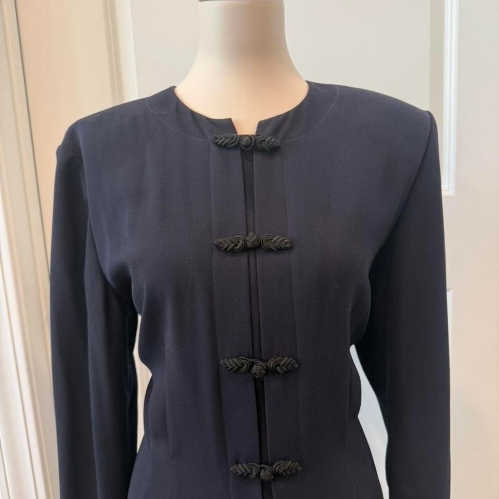 Vintage Debra Michaels Navy Midi Dress Frog Button Front Long Sleeve Size 16