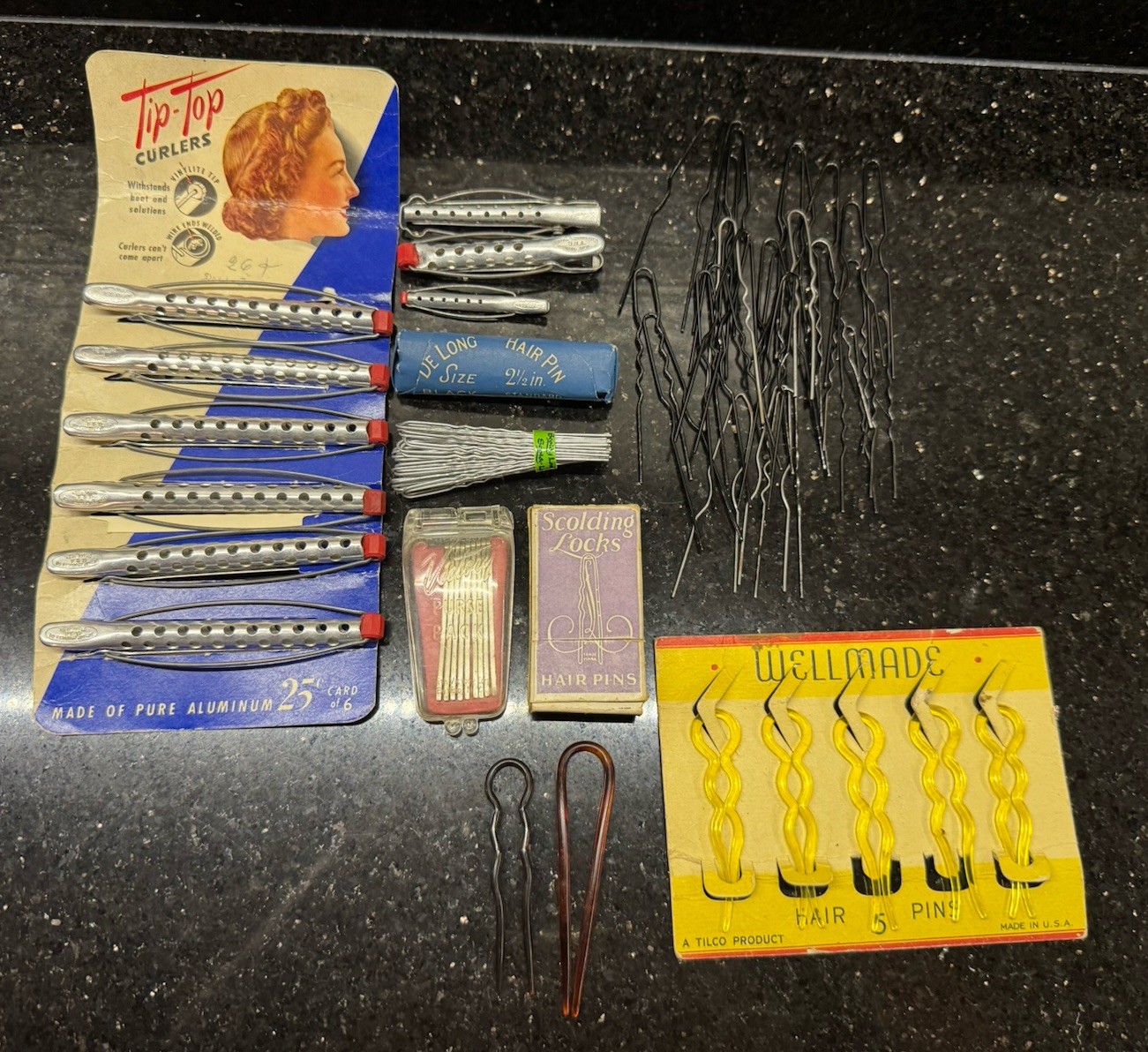 Vtg Hair Pins & Curlers Lot TIP TOP WELLMADE SCOLDY LOX + – Some Pieces NOS