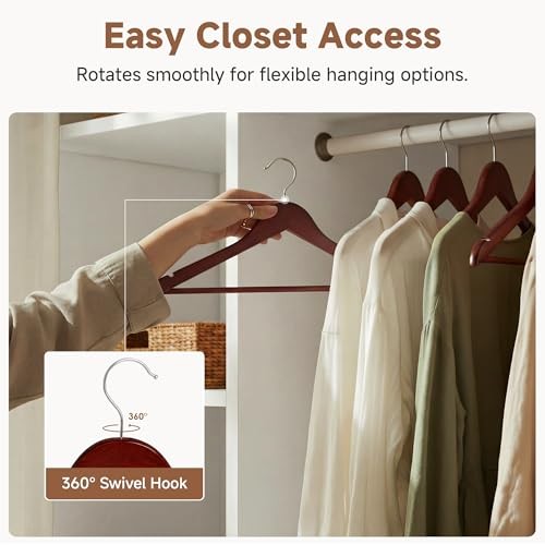 Wooden Hangers 20 Pack, Wood Coat Hangers 0.5″T (20 pack) Dark Cherry Color