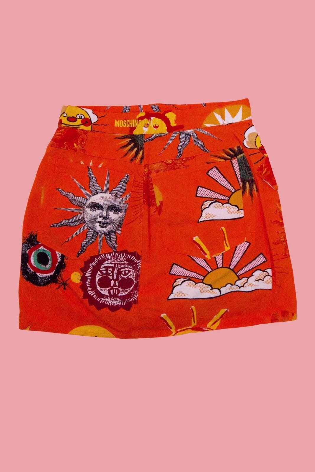 1990s MOSCHINO JEANS Orange Sun Print Cotton Vest & Skirt Set (XS)