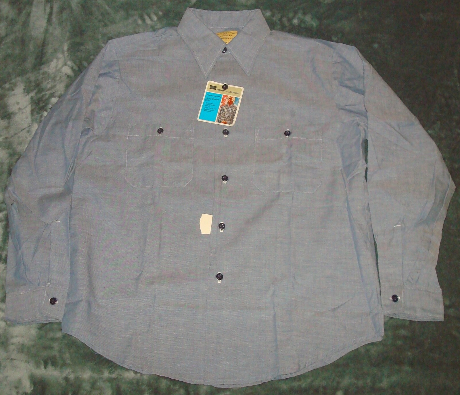 VTG SEARS WORK N LEISURE PERMA PREST LONG SLEEVE SHIRT LARGE 70s BLUE NOS NEW