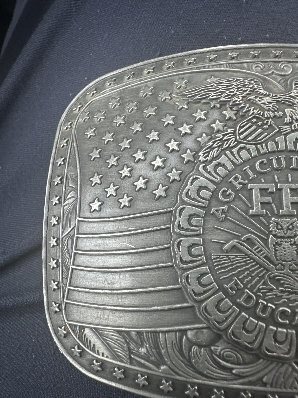 Vintage FFA Agricultural Education Belt Buckle American Flag Pewter Owl Eagle