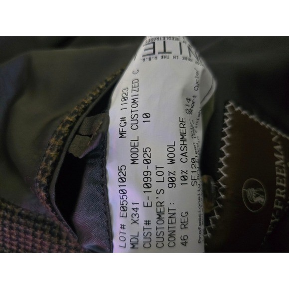 Hickey Freeman 46R Wool Cashmere Blazer Jacket Brown Houndstooth Made in USA VTG
