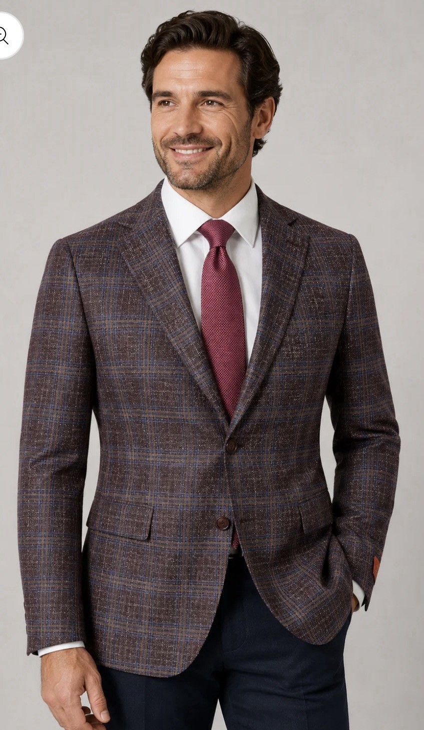 Enzo Sport Coat 40R Classic Fit 100%wool Two Button Burgundy Windowpan Italian ￼