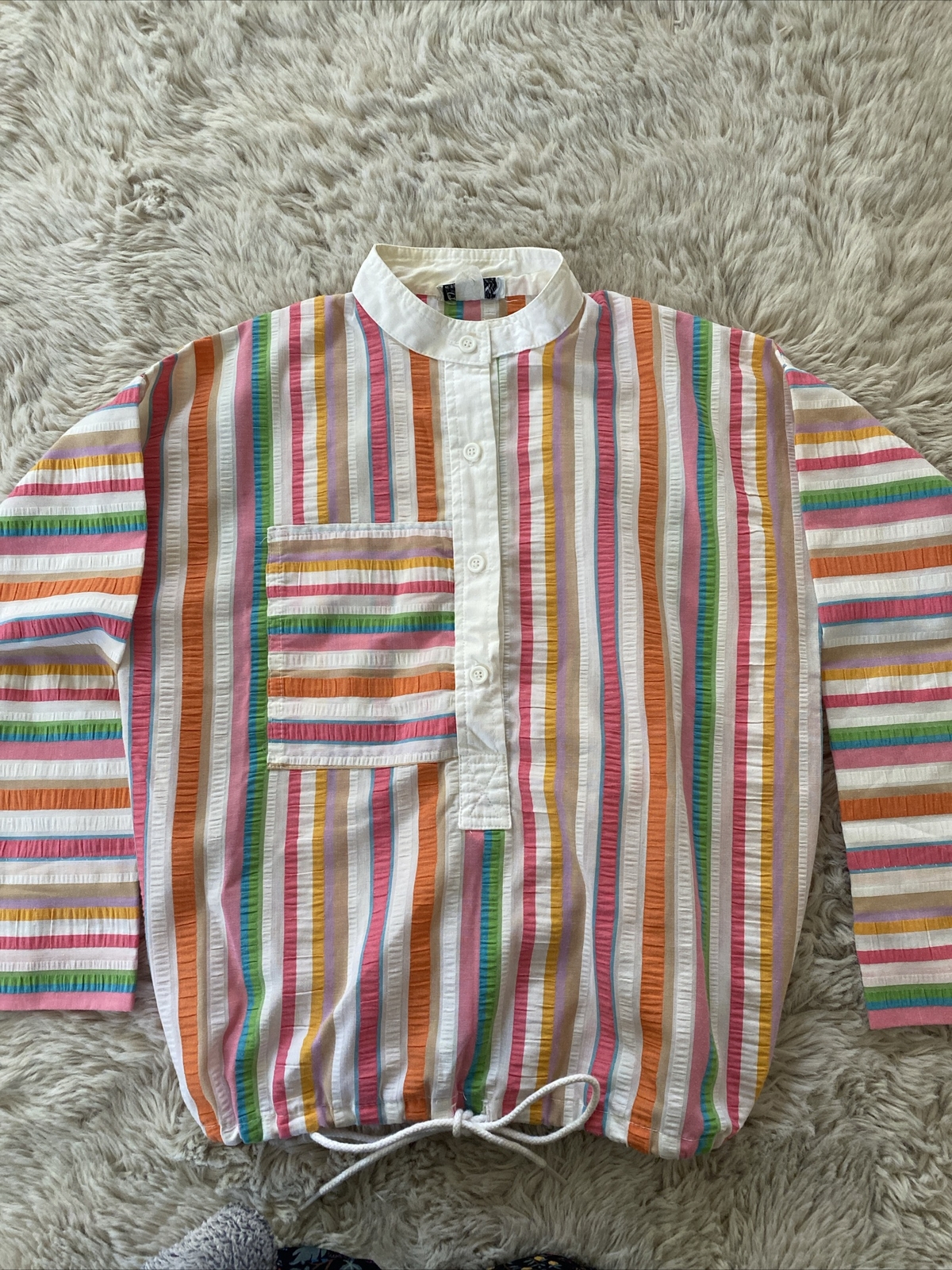 Vintage Bobbi Ann Of Boston Colorful Boho Preppy Seersucker Shirt