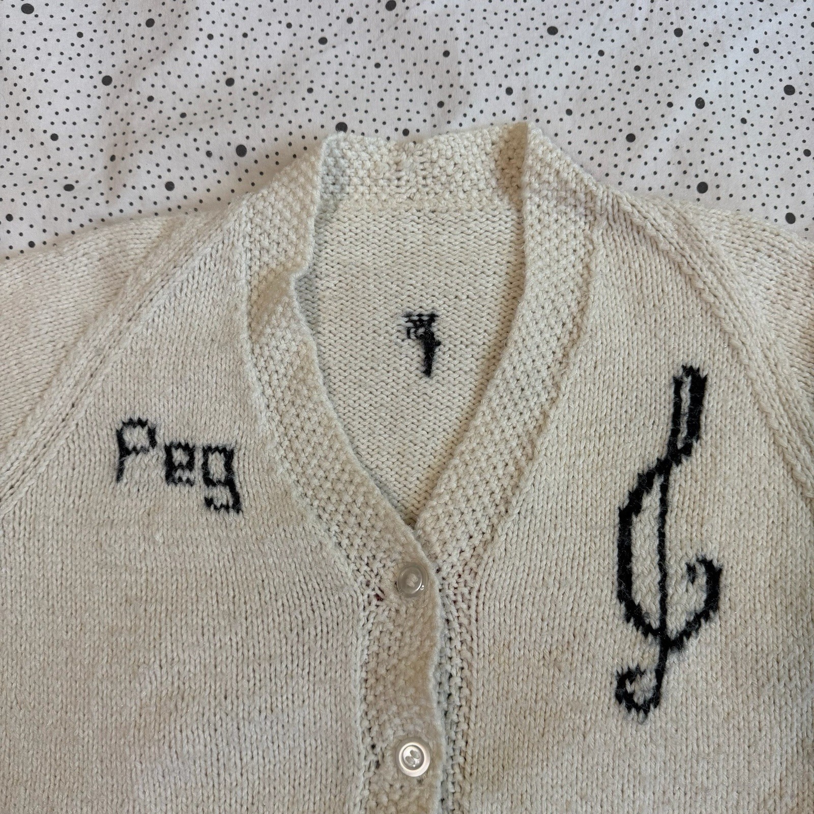 Vintage 1970s Knit Cardigan Sweater Women’s Medium (20×22.5) Music Dance Artsy