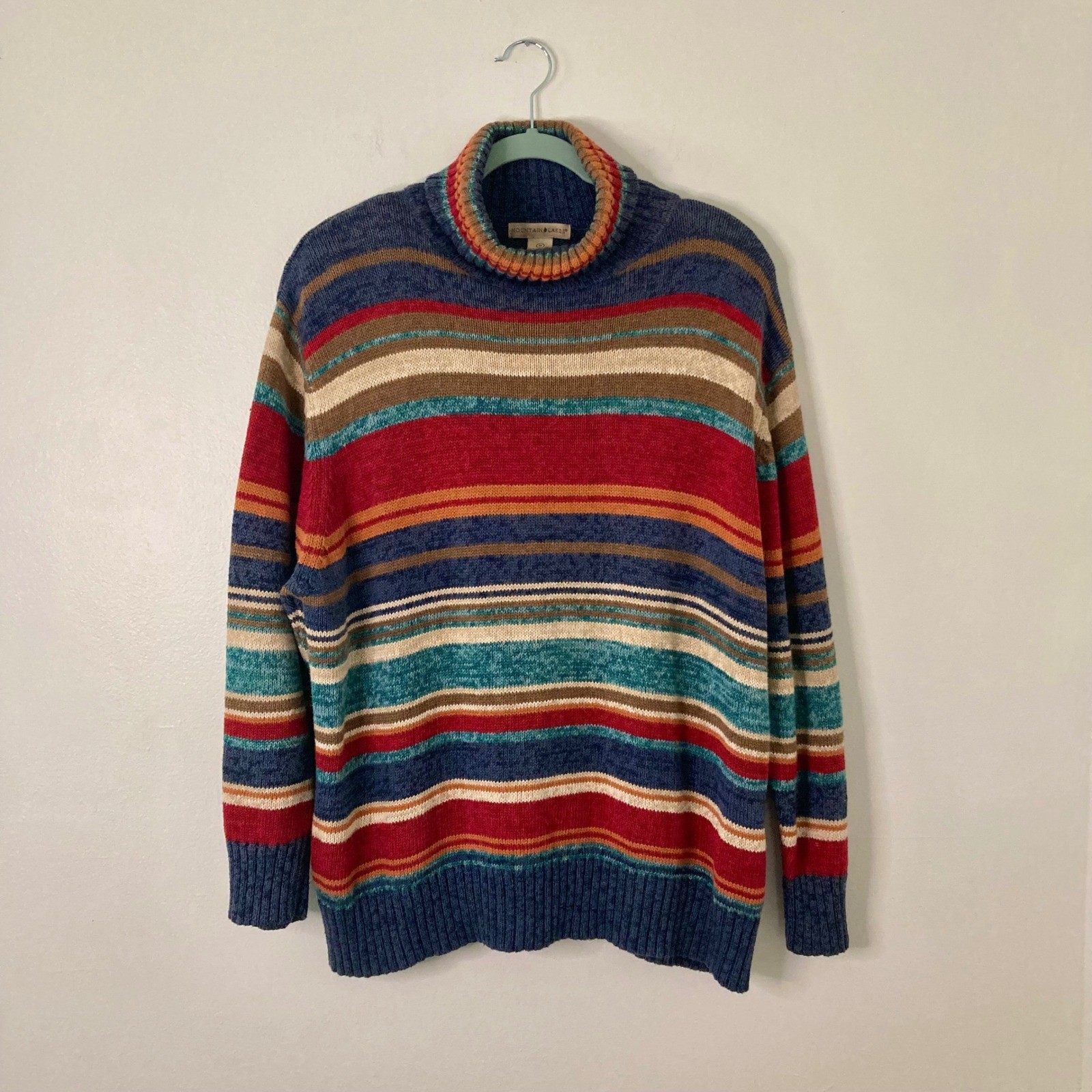 Vintage Mountain Lake II Chunky Stripe Roll Neck Sweater Gorpcore Plus 1X