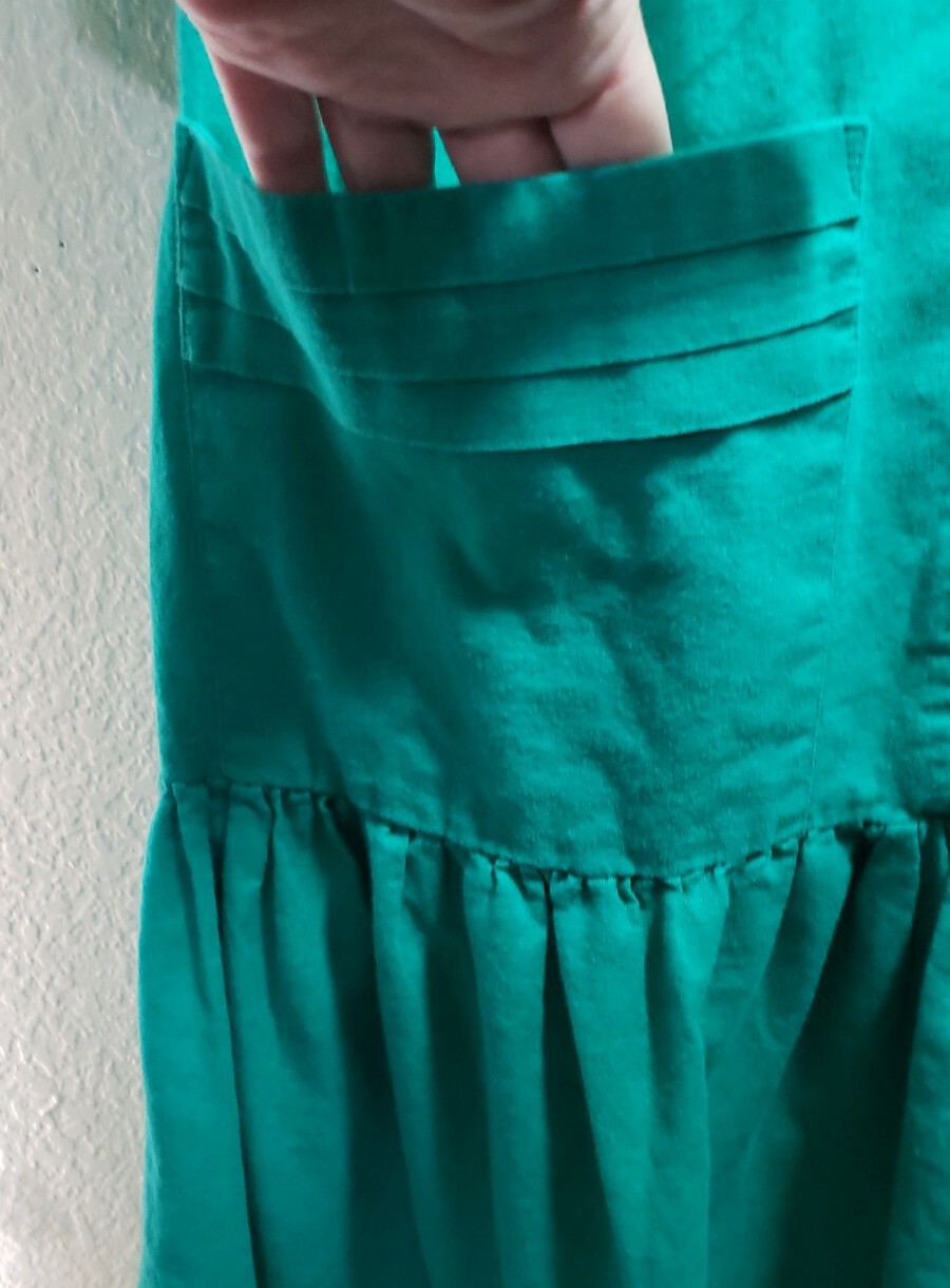 Jordache Vintage Dress Women’s Size 3/4 Cotton-Linen Pockets Emerald Green EUC