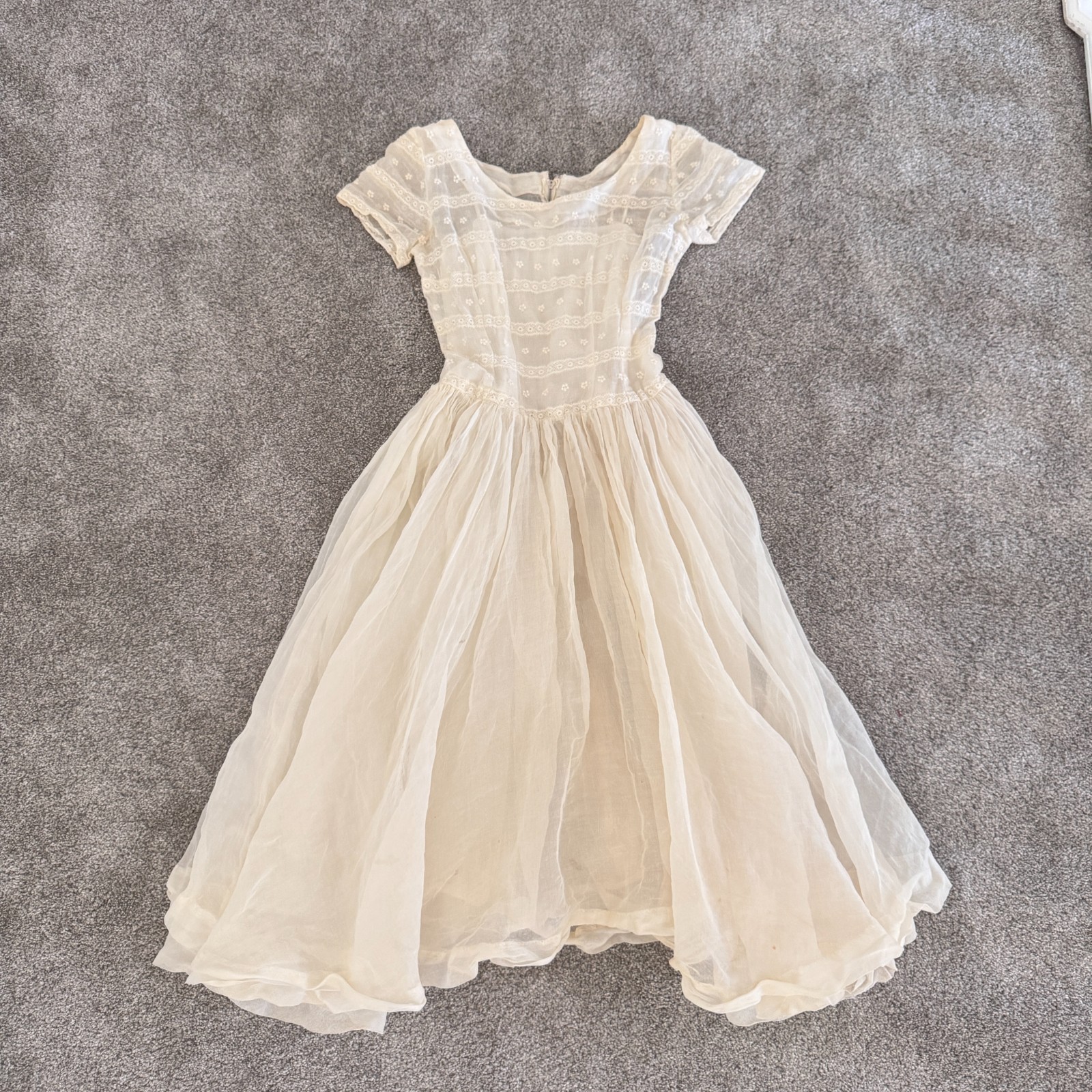 Vintage Tall & Small White Lace Prairie Dress Cottagecore Bridal Gauze XS S