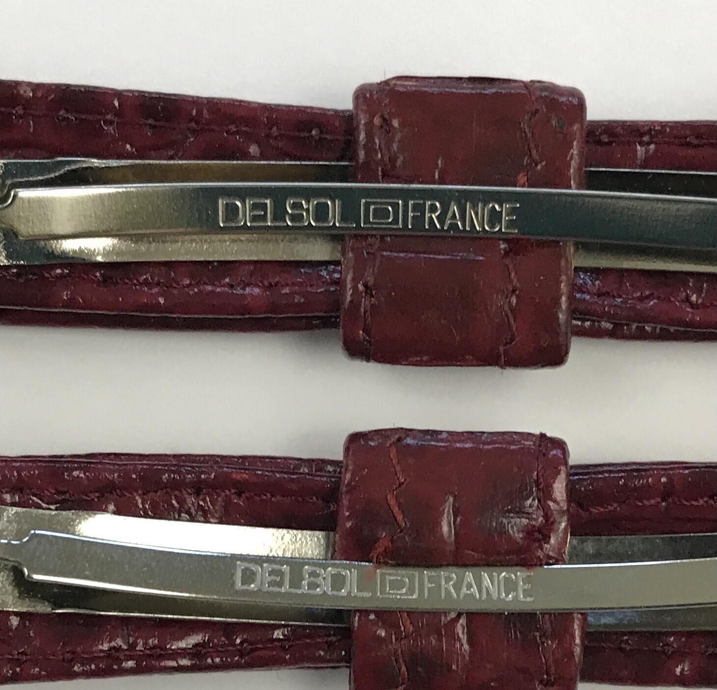 2 Delsol Vintage French Hair Bow Barrette Faux Croc Gator Skin Deep Plum France