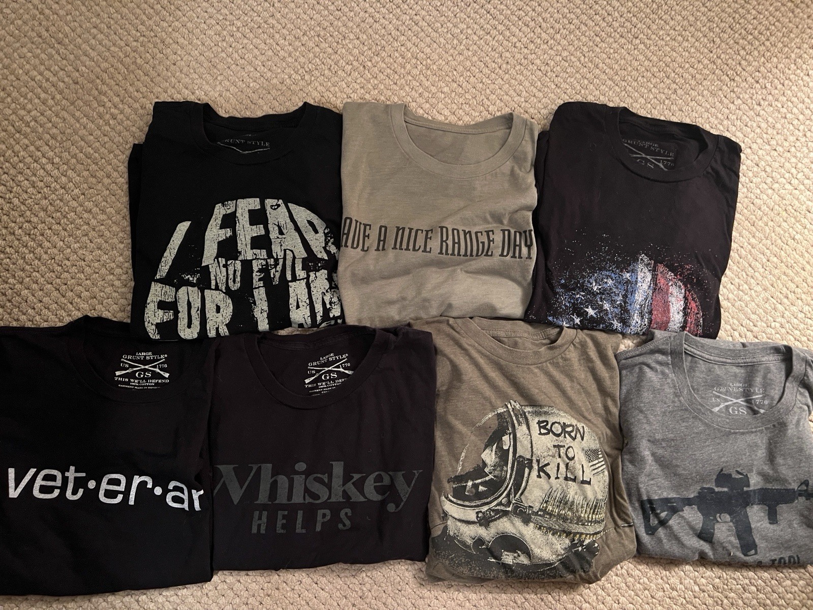 Grunt Style Lot X 7 Shirts Tees Men L Large Various Military Patriotic Good Used