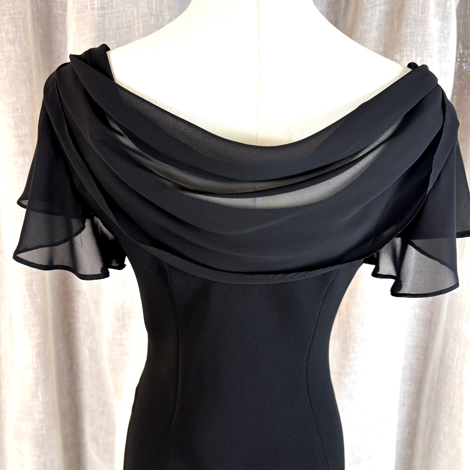 Vintage 90’s Black Cocktail Dress Sheer Back Sash Size M L 12 Whimsigoth Witchy