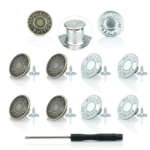Jeans Button Replacement Screw, Jean Buttons for Loose 17mm 5 Brass + 5 Silver