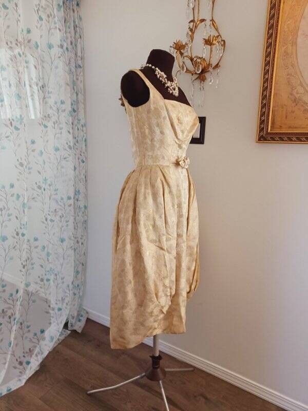 Vintage 1950’s Gold Balloon Dress From Paris Sleeveless Lorene Victor Hugo S