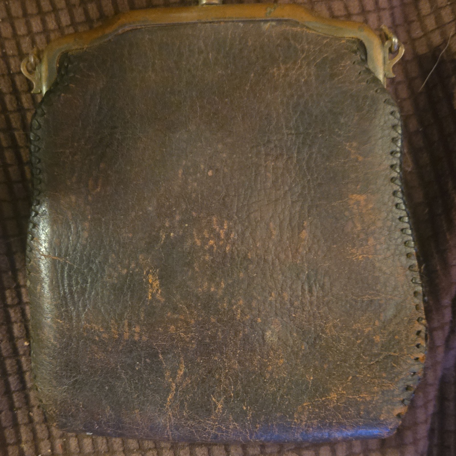 Vintage Brown Leather Clasp Coin Purse Metal Frame Art Nouveau Women