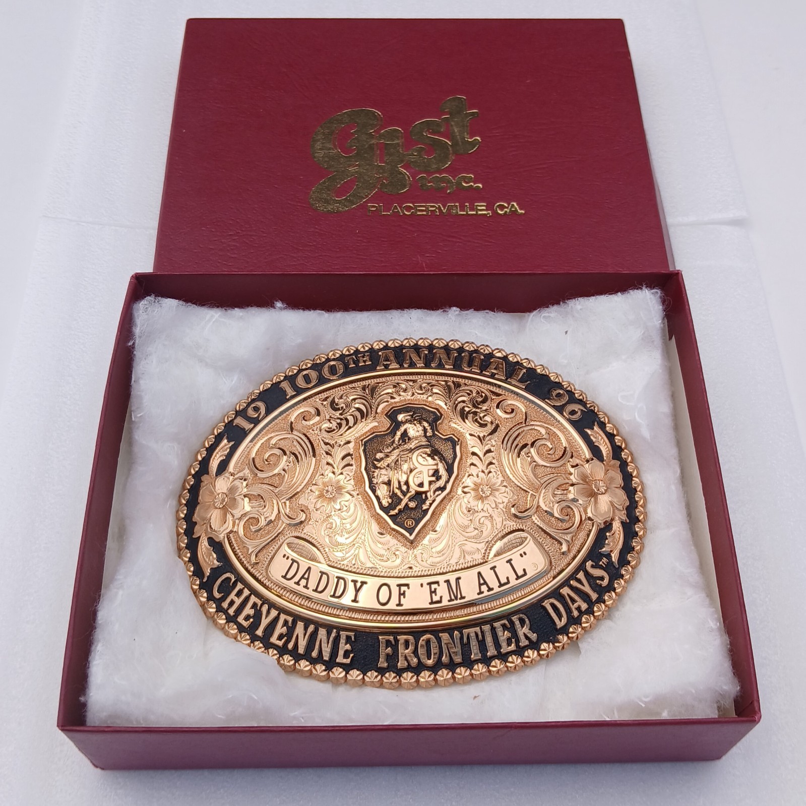 Gist Cheyenne Frontier Days 100th Annual Daddy Of Em All Belt Buckle 1996 Rodeo