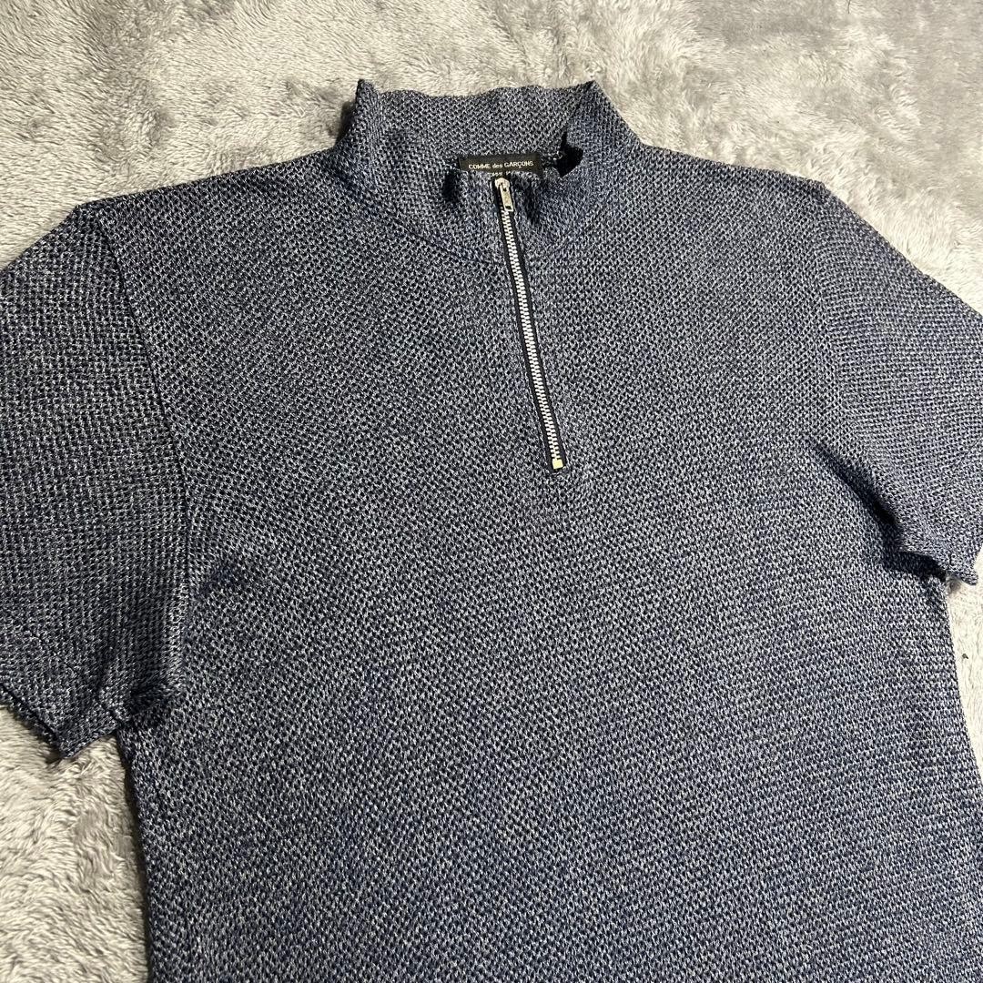 80s Vintage Mesh Half Zip Polo Shirt Blue Silver
