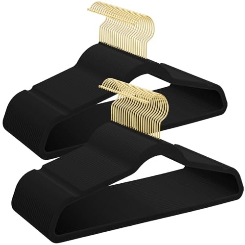Velvet Hangers with Golden Hooks Pack – Ultra Thin Space Saving, Non 36 Black