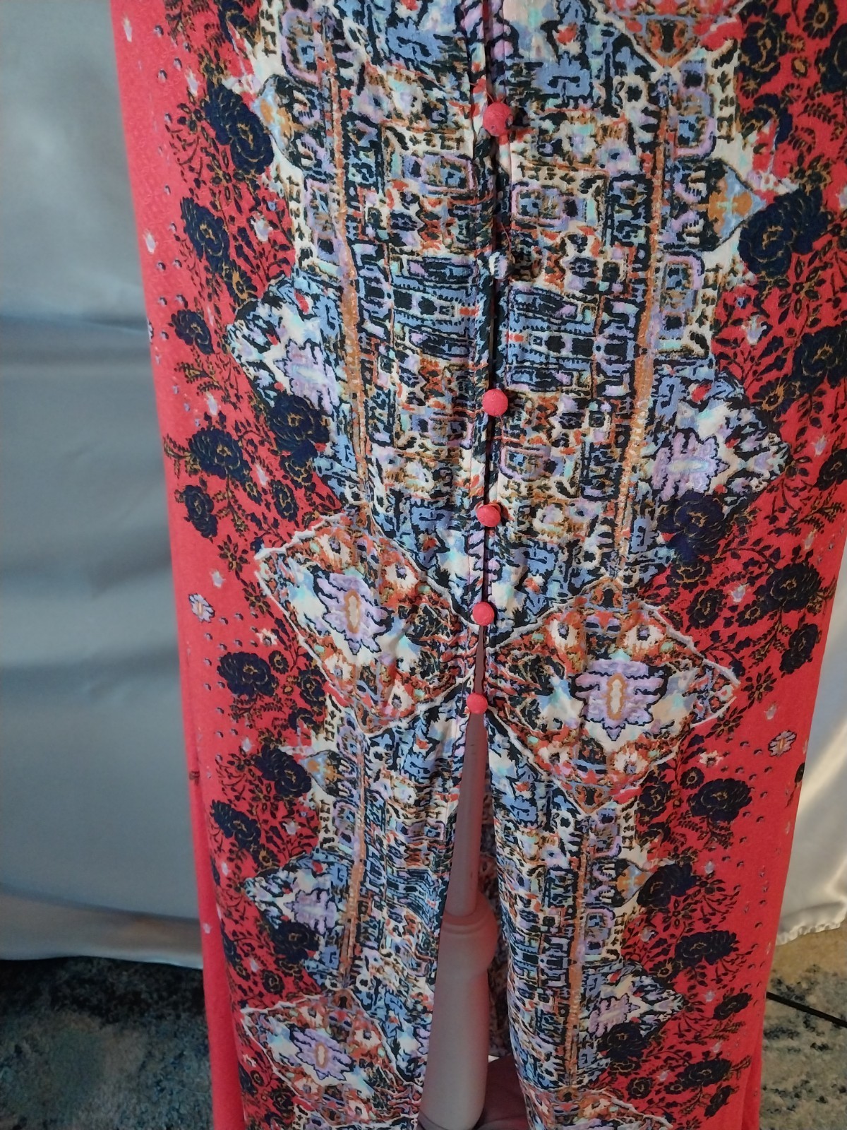 VTG FREE PEOPLE BUTTON UP MAXI DRESS NIGHTGOWN ETHNIC BOHO BOMBSHELL HIPPIE 40