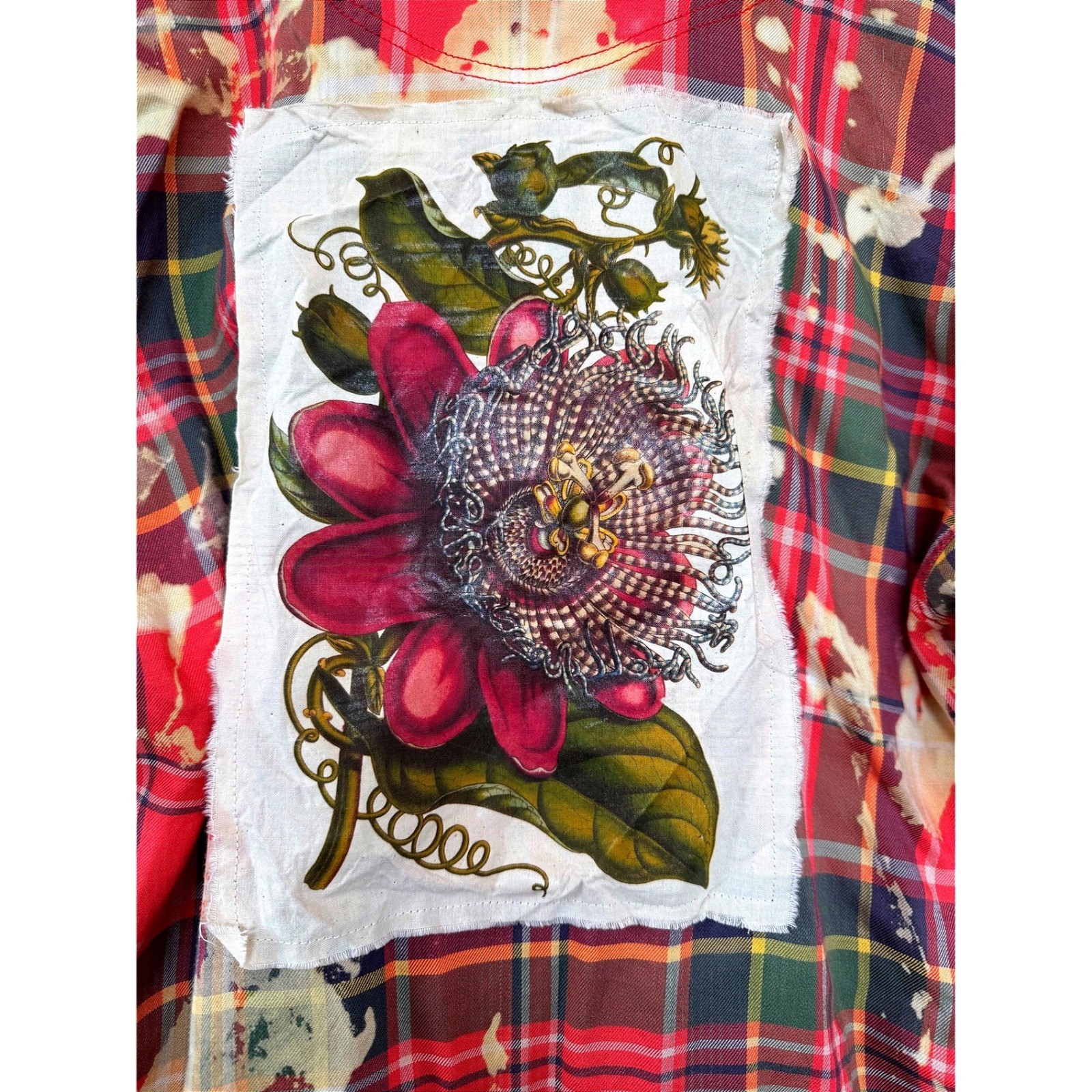 Upcycled Floral Flannel Shirt Rayon Bleach Art Medium Boho