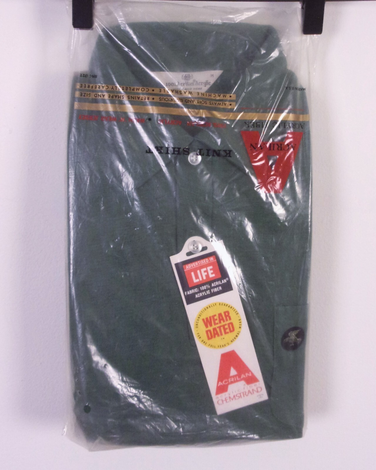 vintage 50s 60s LIFE Acrilan NWT NOS Knit Shirt Polo Sweater LS Hawk Deadstock M